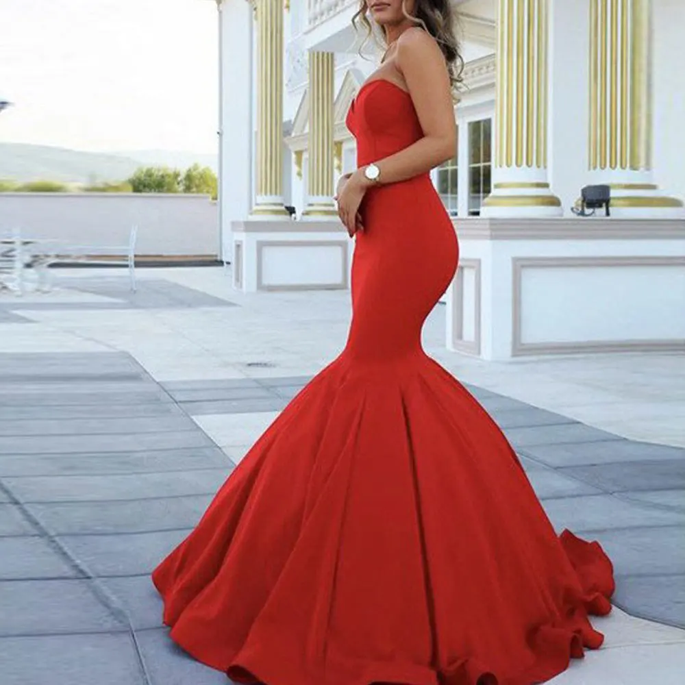 

Red Evening Dresses Mermaid / Trumpet Sweetheart Sweep/Brush Party Dresses Floor length Sleeveless sexy Fashion Party Gowns