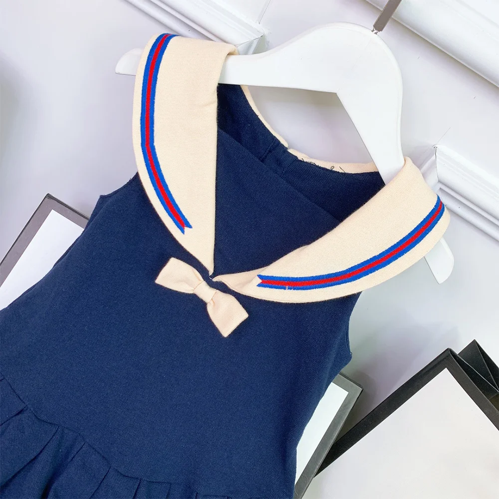 

High-end custom 2021 summer hot new products girls navy style doll collar sleeveless dress fashion temperament dress