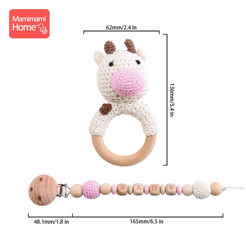 Cow Set 2 Детский деревянный Прорезыватель крючком игрушки животных деревянные пустые грызуны олень погремушка пустышка зажим подвеска силиконовые бусины детские товары - Цвет: Cow Set 2