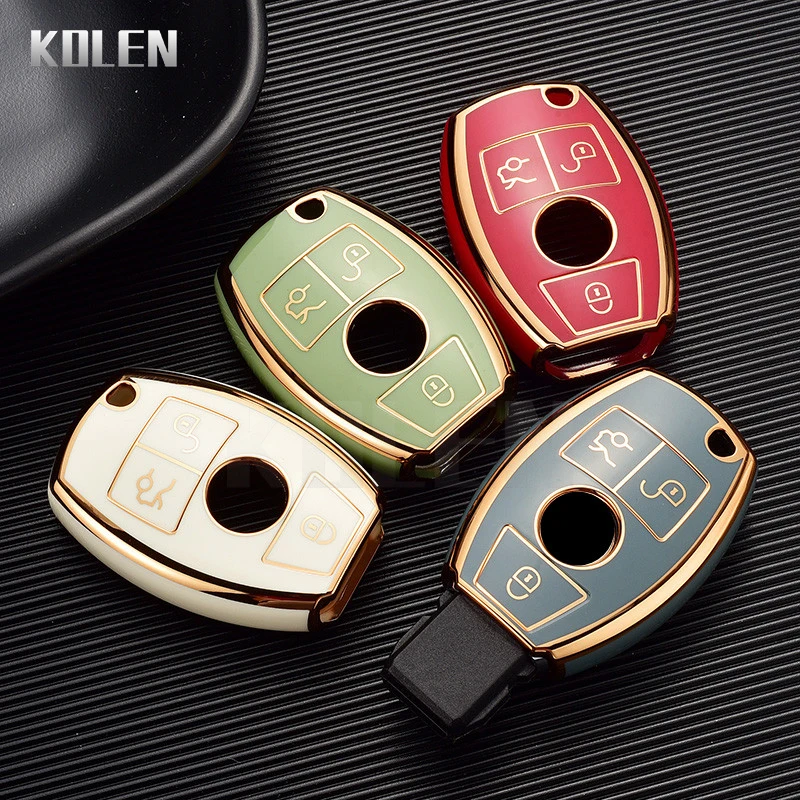 Plating TPU Car Key Case Shell Cover Fob For Mercedes Benz CLA GLA GLC GLK W176 W463 W251 A B C E S Class W204 W211 Accessories