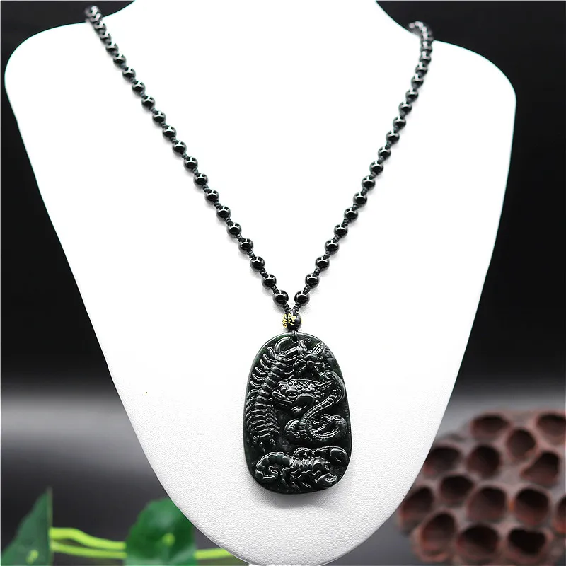 Китайский натуральный черный зеленый нефритовый паук скорпион змея кулон