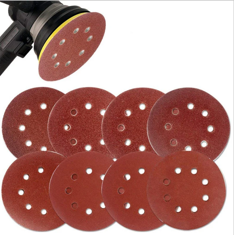 

100pcs 5 inch 8 holes 125mm Polish Tool Paper Round Buffing Sand Paper Sheet Self-adhesive Disc Sandpaper