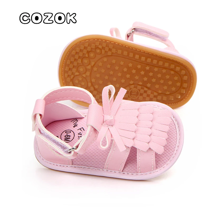 

2021 New Cute Newborn Baby Girl Bow Princess Shoes Toddler Summer Sandals PU Non-slip Rubber Shoes Baby Shoes