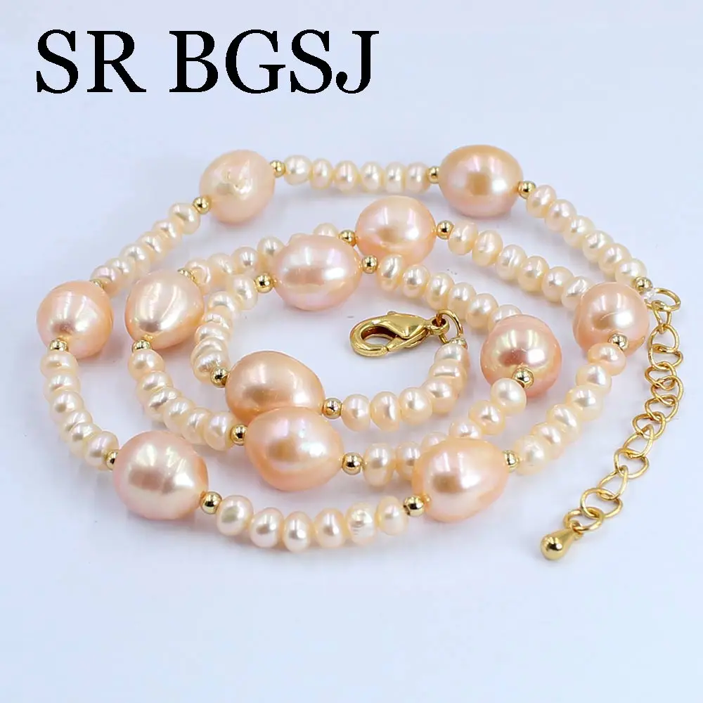 

Free Shipping 4-5mm 9-10mm Rice Pink Female Adjustable Chains Natural Freshwater Pearl Bracelet 7inch