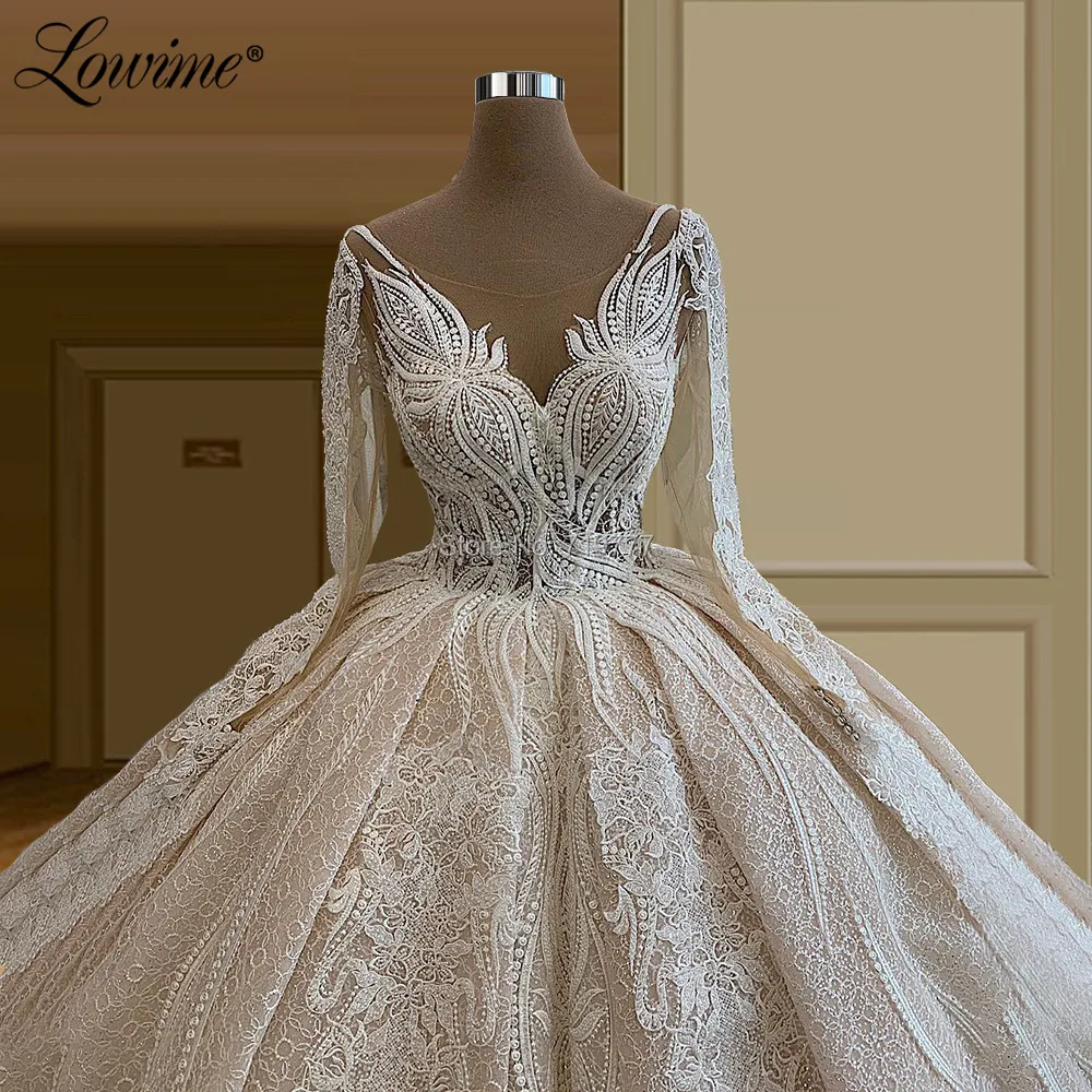Long Muslim Lace Luxurious Robes De Mariée Wedding Dresses 2021 Couture Dubai Design Long Train Bridal Gowns Bride Dress Vestido