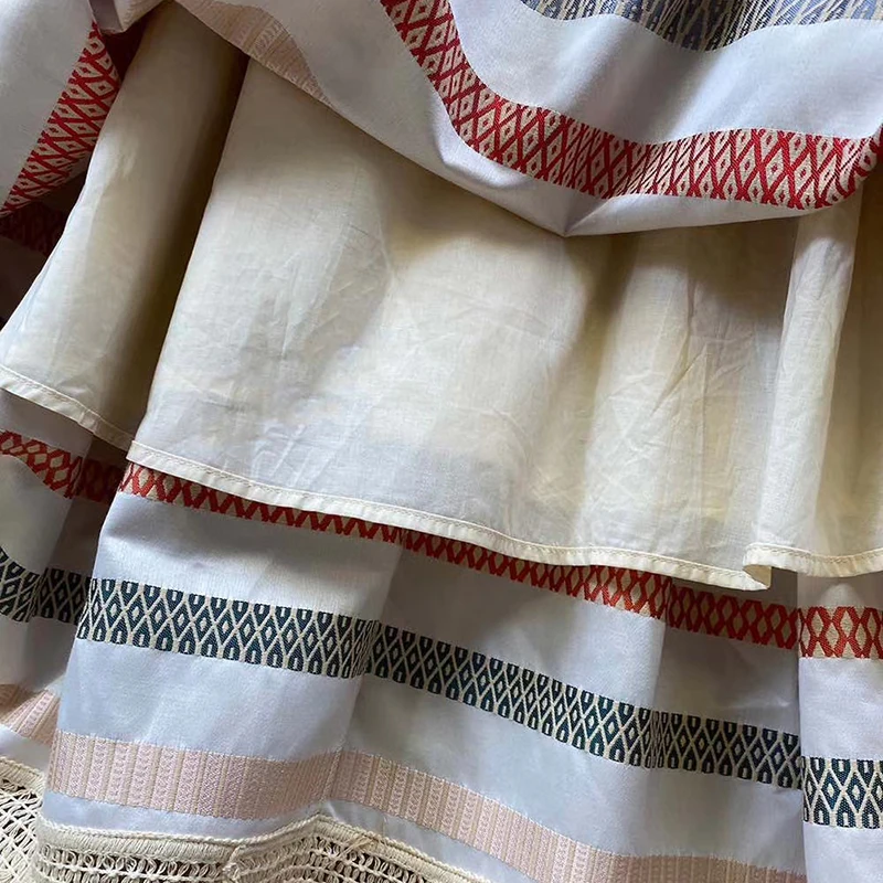 

AELESEEN Runway Fashion Women Dress High Quality Striped Print Spaghetti Strap Tassel Long Elegant New Year Dress