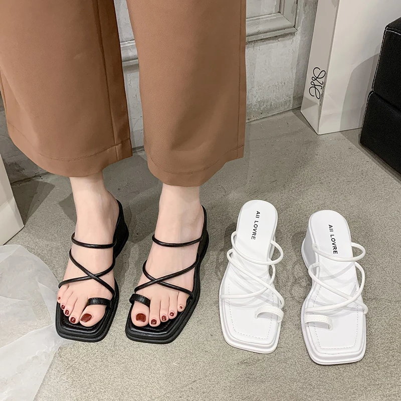 

Latform Wedges Slippers Casual Fashion Pumps Square Toe Slides Heeled Sandals 2021 New Luxury Soft High Beach Open Toe Sandals