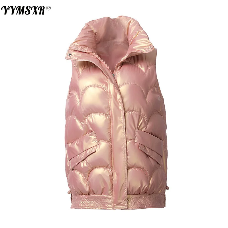 

2021 New Autumn and Winter Women's Vest Women's Hooded Warm Pure Color Bright Face Ladies Down Cotton Bread Jacket