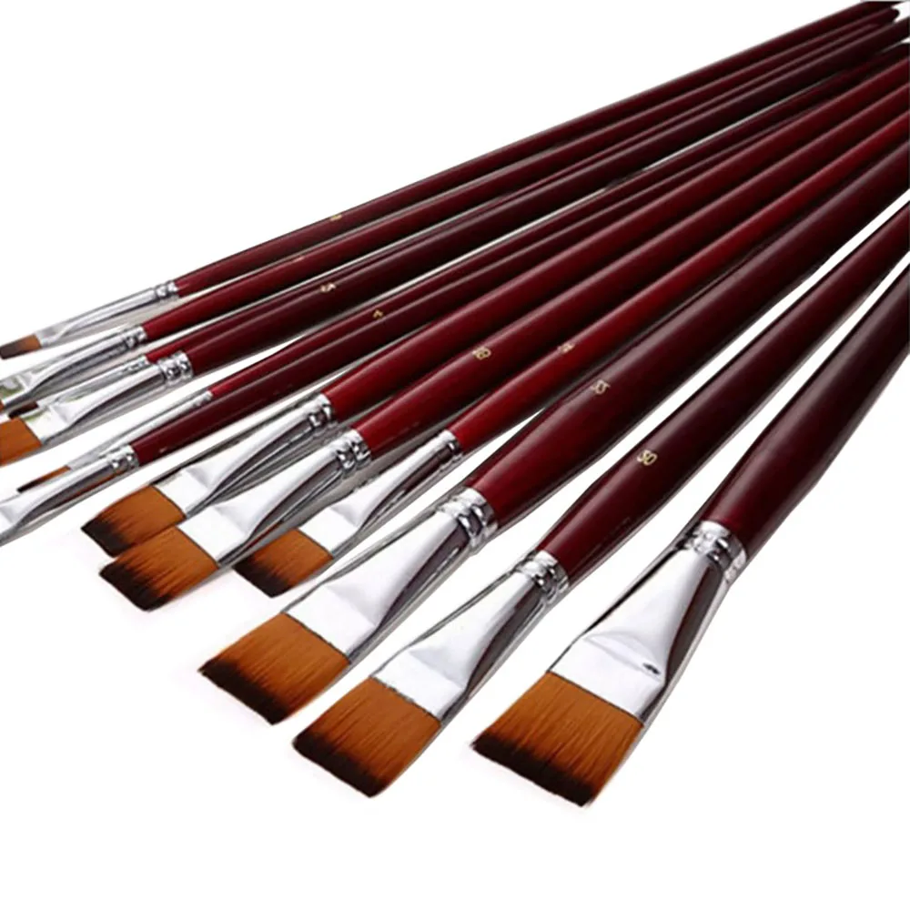 

Two-color nylon hair flat peak oil brush 12 pcs sets of brushes art water-colour paint brush school educational supplies