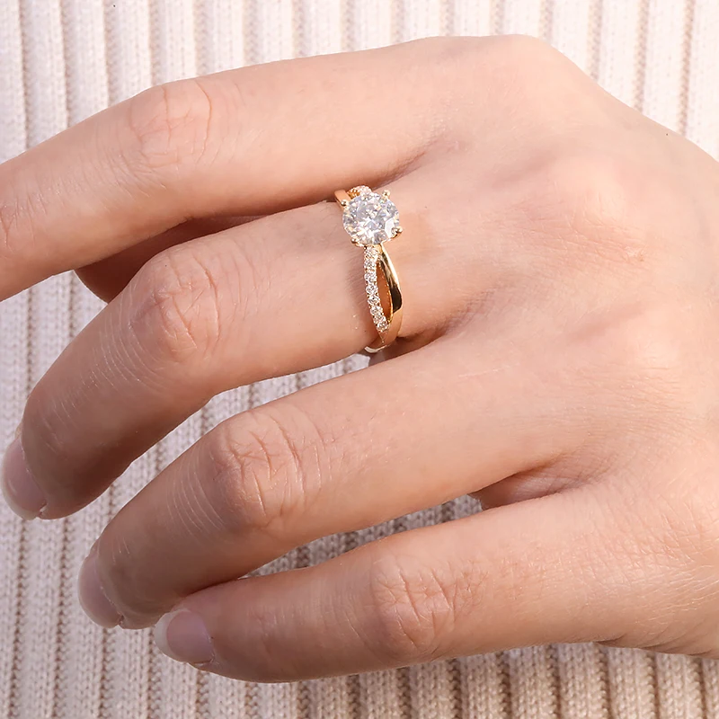 

AEAW 14K yellow Gold 1 Carat Lab Grown moissanite Diamond Wedding Engagement Solitaire Ring with accents for Women