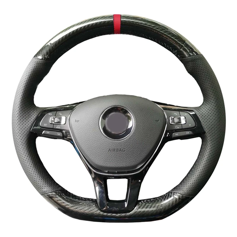 

Black Carbon Fiber Leather Suede DIY Hand-stitched Steering Wheel Cover For Volkswagen VW Golf 7 Mk7 New Polo Jetta Passat B8