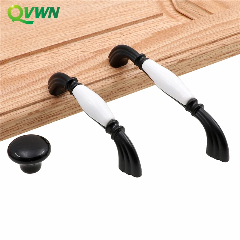QVWN керамические белые/черные ручки шкафа цинковый сплав кухонный шкаф дверные