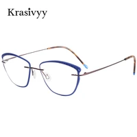 krasivyy acetate titanium glasses frame women 2021 new cat eye prescription eyeglasses ultralight rimless optical myopia eyewear
