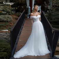 verngo simple a line tulle long sleeves wedding dresses off the shoulder sweetheart sweep train women 2022 bride gowns