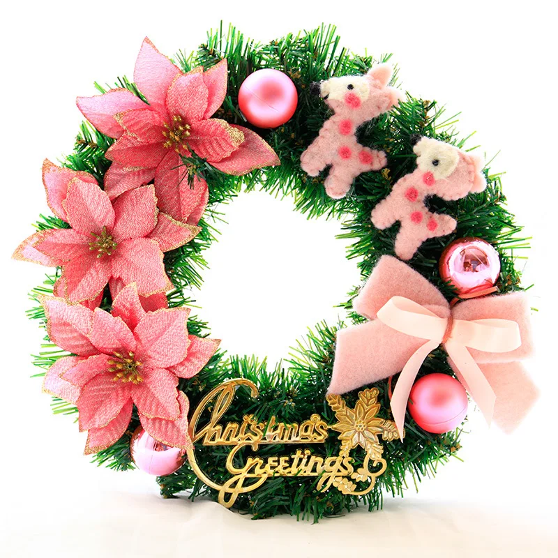 

1PC Creative Christmas Wreath Handmade Artificial flower elk Hanging Wall Door Decoration Garland Family Party Christmas Decor