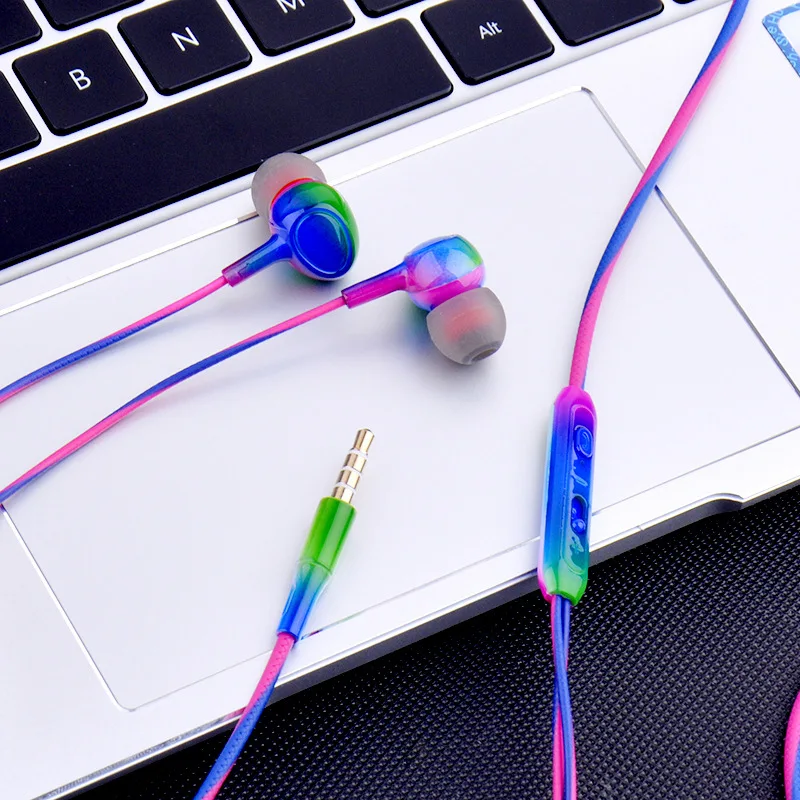 

Fashion Gradient Magic Color Super Bass Headset 3.5mm In-Ear Earphone Noise Reduction Stereo Headsets Wired Earbuds with Mic