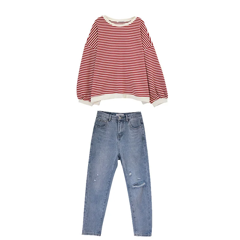 Осень новинка корейский вариант 2019 женский костюм сетчатый Красный Модный