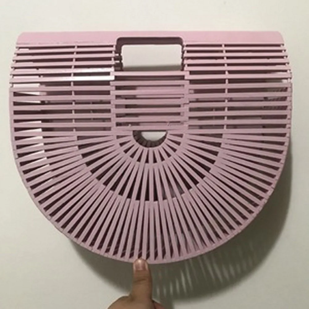 pink (large) Бамбуковая вязаная сумка, Женская открытая ручная сумка, модная квадратная летняя пляжная сумка, женские деревянные для сумок, женская сумка с верхней ручкой - Цвет: pink (large)