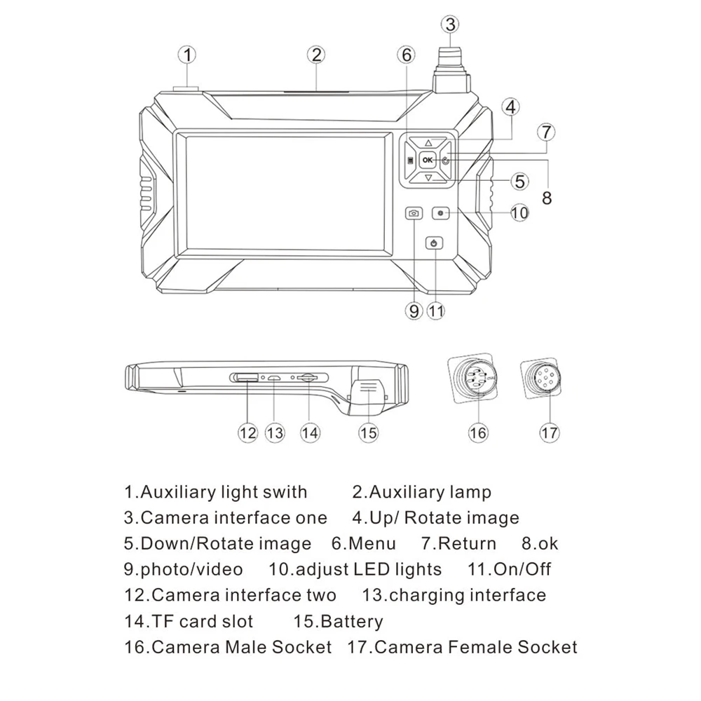 

4.3inch High-definition 1080P Rechargeable Orange-black Borescope Waterproof Endoscope Used for Automobile Pipeline Inspection