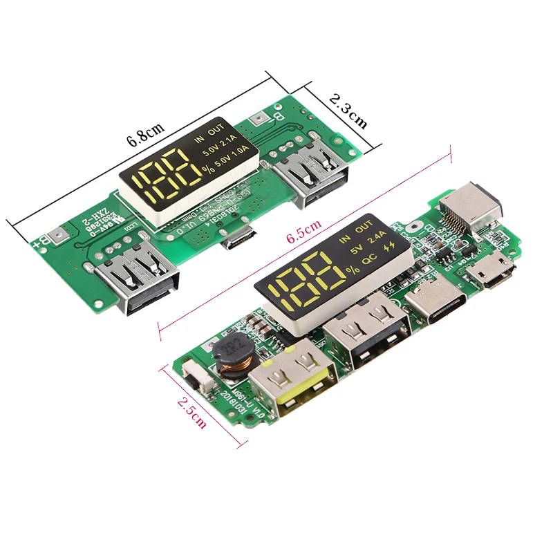 Светодиодный двойной USB 5V 2.4A Micro/Type-C мобильный Банк питания 18650 зарядный Модуль