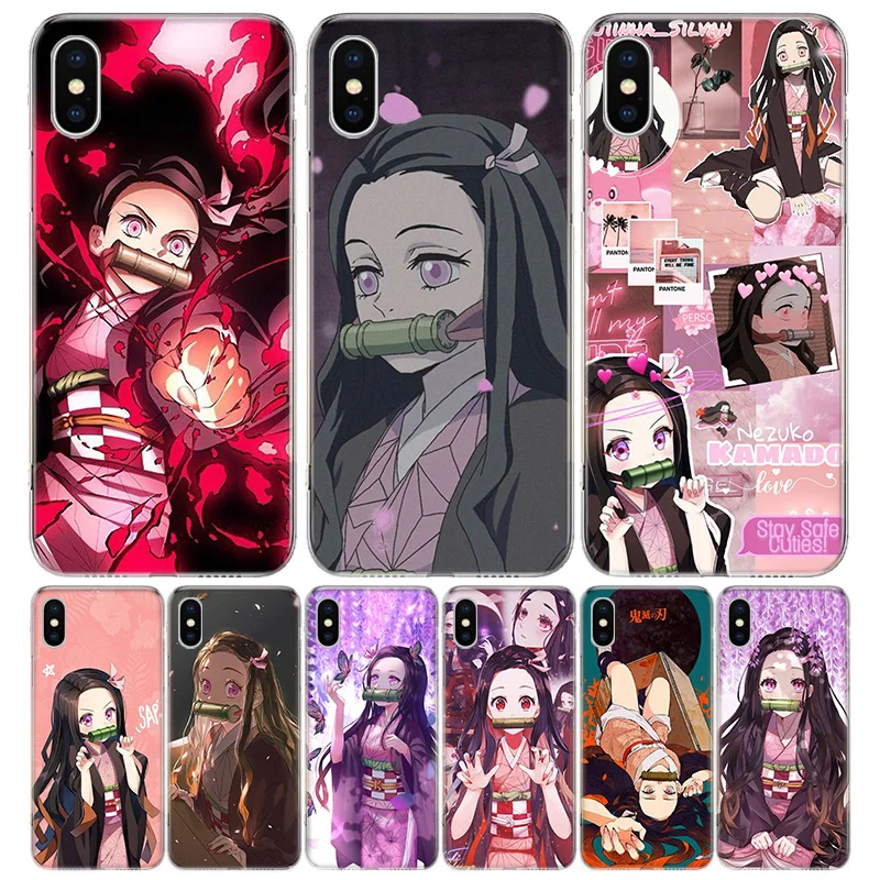 

Demon Slayer Kamado Nezuko Silicon Call Phone Case For Apple iPhone 11 13 Pro Max 12 Mini 7 Plus 6 X XR XS 8 6S SE 5S + Cover