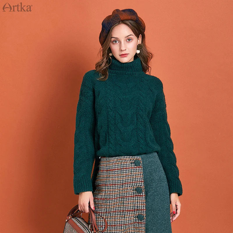 ARTKA, Зимний женский свитер, элегантный, 4 цвета, водолазка, свитера, утолщенный, теплый, Свободный пуловер, свитер для женщин YB10893Q