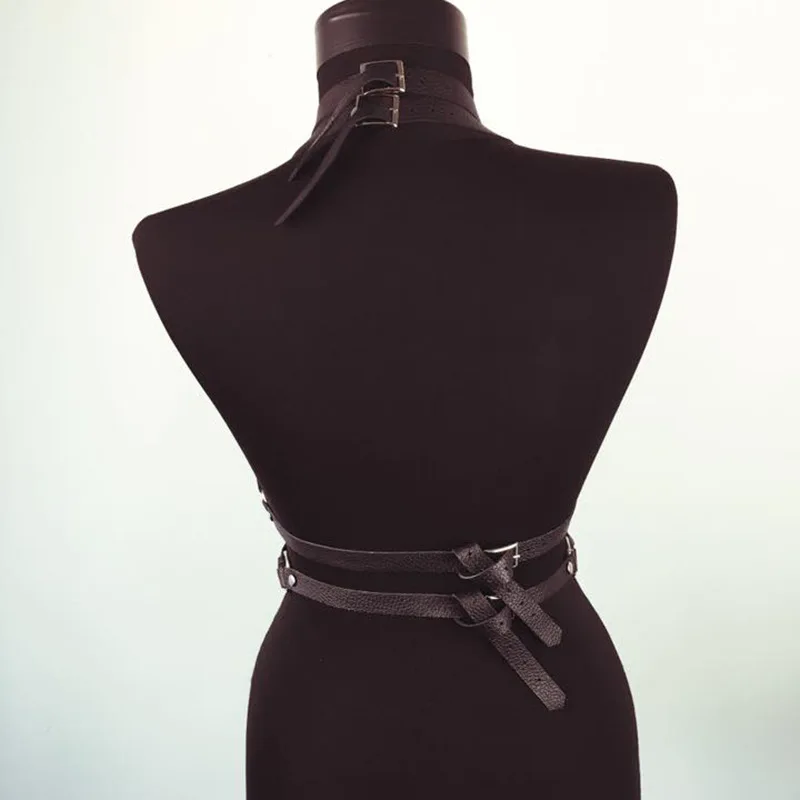 1 Set Womens PU Leather Harness Garter Sexy Bondage Metal Ring Chest Belt Lady's Black strap Lingerie Suspender Belts