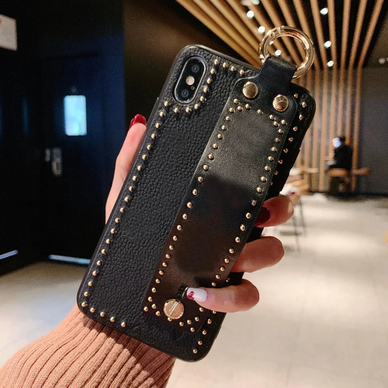 Black SYCASE модный портативный кожаный чехол для телефона samsung S8 S9 S10 Plus S10E, защитный чехол на запястье - Цвет: Black