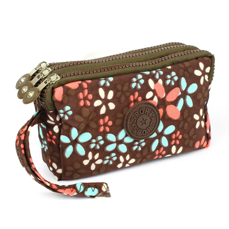

3 Zippers Women Wallet Canvas Fabric Lady Purses Moneybags Flower Coin Purse Clutch Wristlet Handbag Girls Wallet Burse billfold