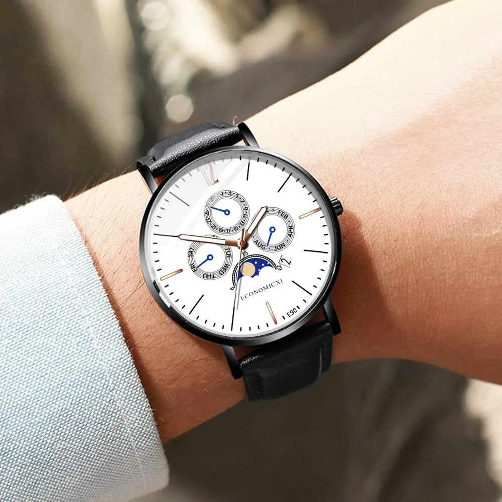 

Men's Single Calendar Casual Belt Watch Business Sports Men's Fashion Large Dial Military Quartz Men Watch Leather Sport Watches