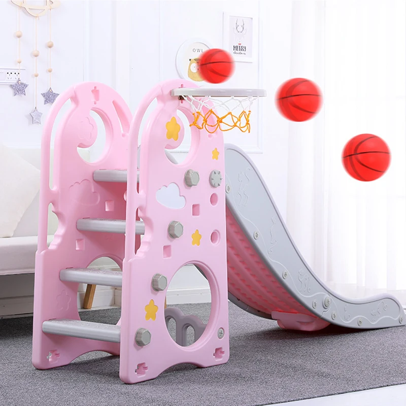 

2 In 1 Children Slide with Basketball Hoop Moon Star Baby Slide Home Kindergarten Playground Game Outdoor Indoor Toys Kids Gift