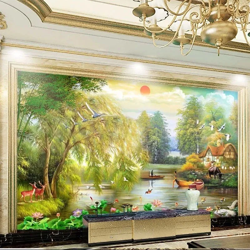 Самоклеющиеся водостойкие обои с изображением пейзажа гостиной телевизора