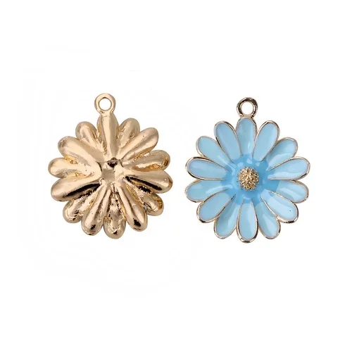 

Daisy Flower Charms Zinc Based Blue Enamel Pendants Alloy Gold Color 28*23mm For DIY Jewelry Making Finding Accessories, 5 PCs