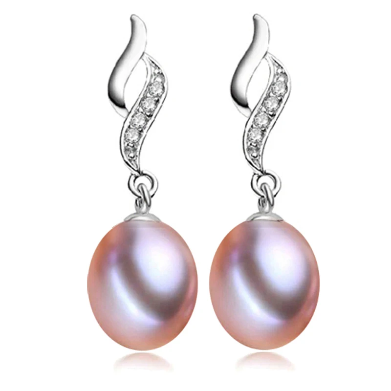 purple pearl earring Серьги из настоящего пресноводного жемчуга, серебро 925 пробы, свадебные серьги из натурального жемчуга, подарок на день рождения дочери, белый, розовый цвет - Цвет камня: purple pearl earring