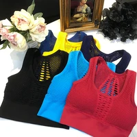 women sports bra medium mesh support cross back wirefree removable cups underwear top comfortable seamless yoga running vest h22