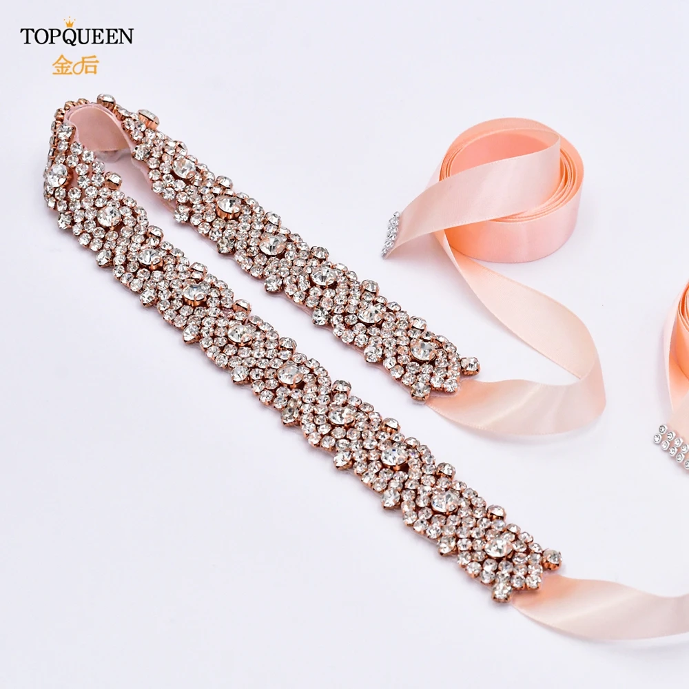 

TOPQUEEN S28B-RG оптовая продажа свадебные пояса из бисера аппликация элегантные цвета розового золота Стразы Свадебные ремни свадебные блестящи...