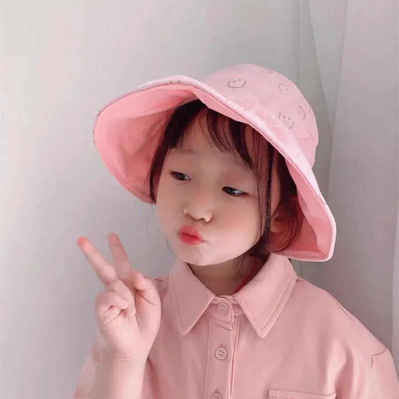 

Fashion children Bucket Hat NEW candy color smiling face sun hat Outdoor Sports Travel Beach Hat Cotton eaves hat