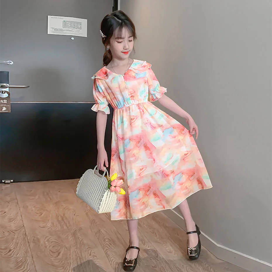 Summer Dress For Girls Floral Pattern Girl Beach Behemian Children Sun Dresses Double-layered Kids Costume | Детская одежда и