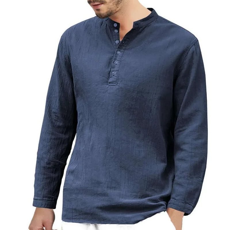 

Puimentiua Men's Casual Blouse Cotton Linen Shirt Loose Tops Long Sleeve Tee Shirt 2021 Summer Casual Handsome Men Shirt