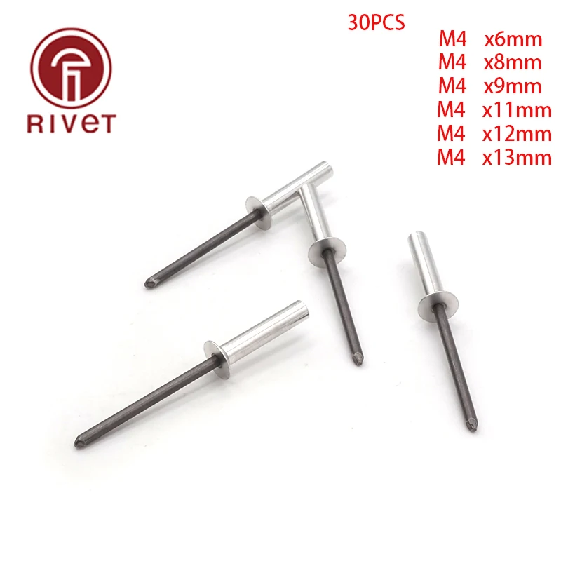 

DIN 15974 30 шт. M4 * 6/8/9/11/12/13 алюминиевые потайные заклепки с закрытым концом, герметичные заклепки, заклепки для герметизации воды и воздуха