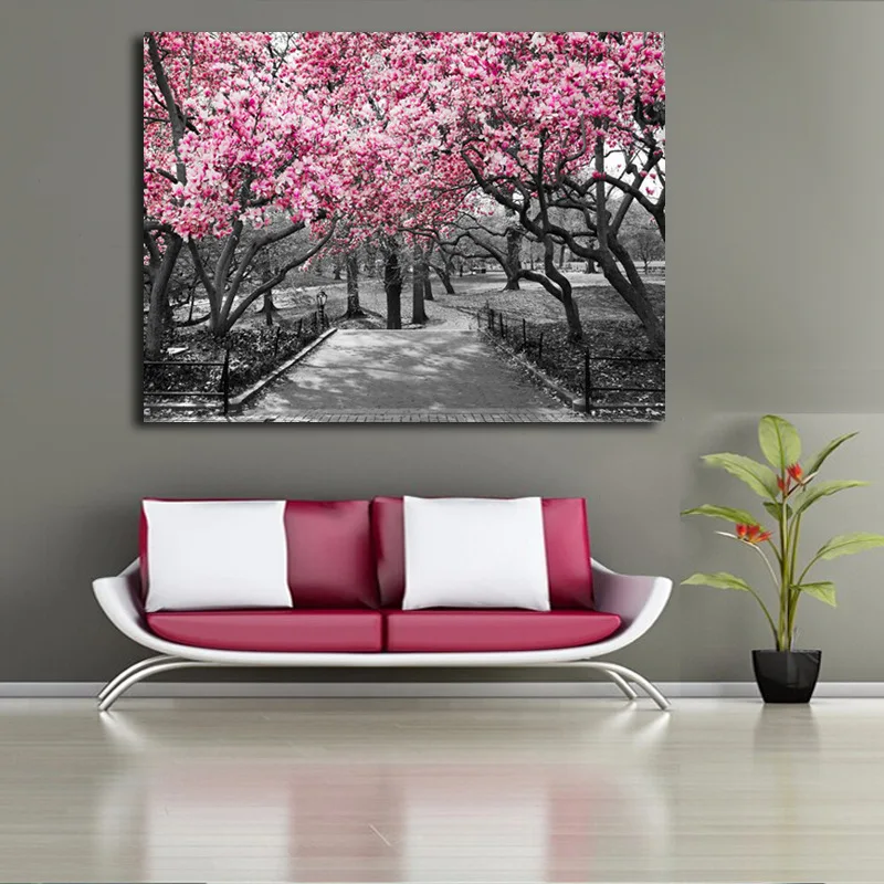 Современная домашняя Настенная роспись с розовыми цветами и деревьями|Рисование