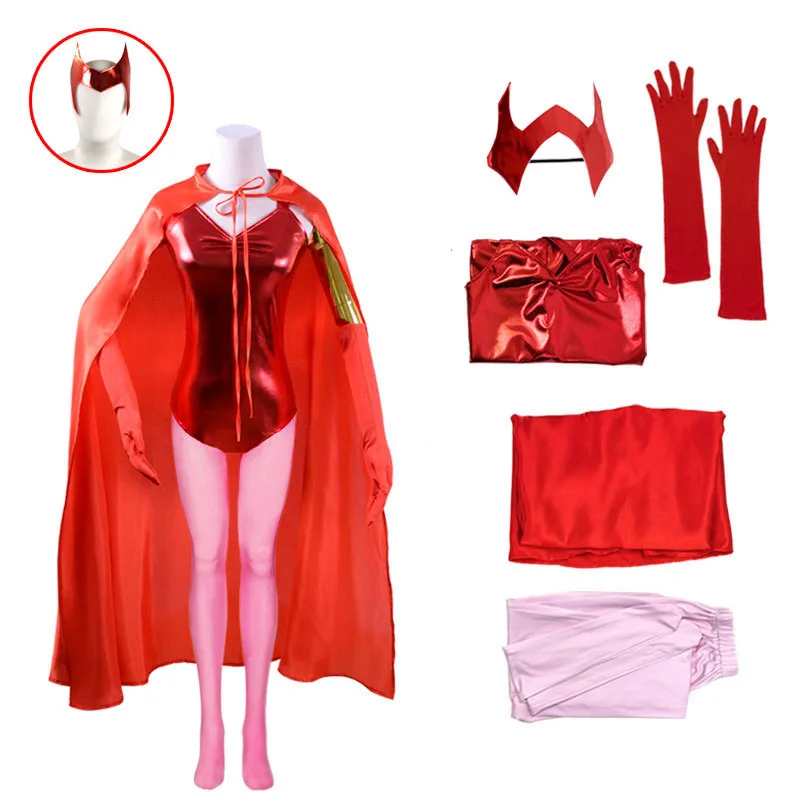 

Женский боди, женский комбинезон, полный комплект, красная накидка, перчатки, головной убор, костюмы на Хэллоуин, карнавал Вечерние