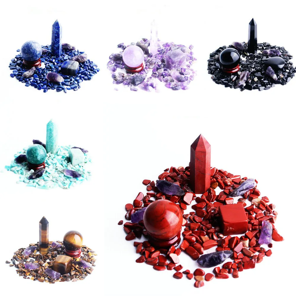 1 Набор/натуральные кристаллы смешанный аметист обелиск шар и гравий минеральные