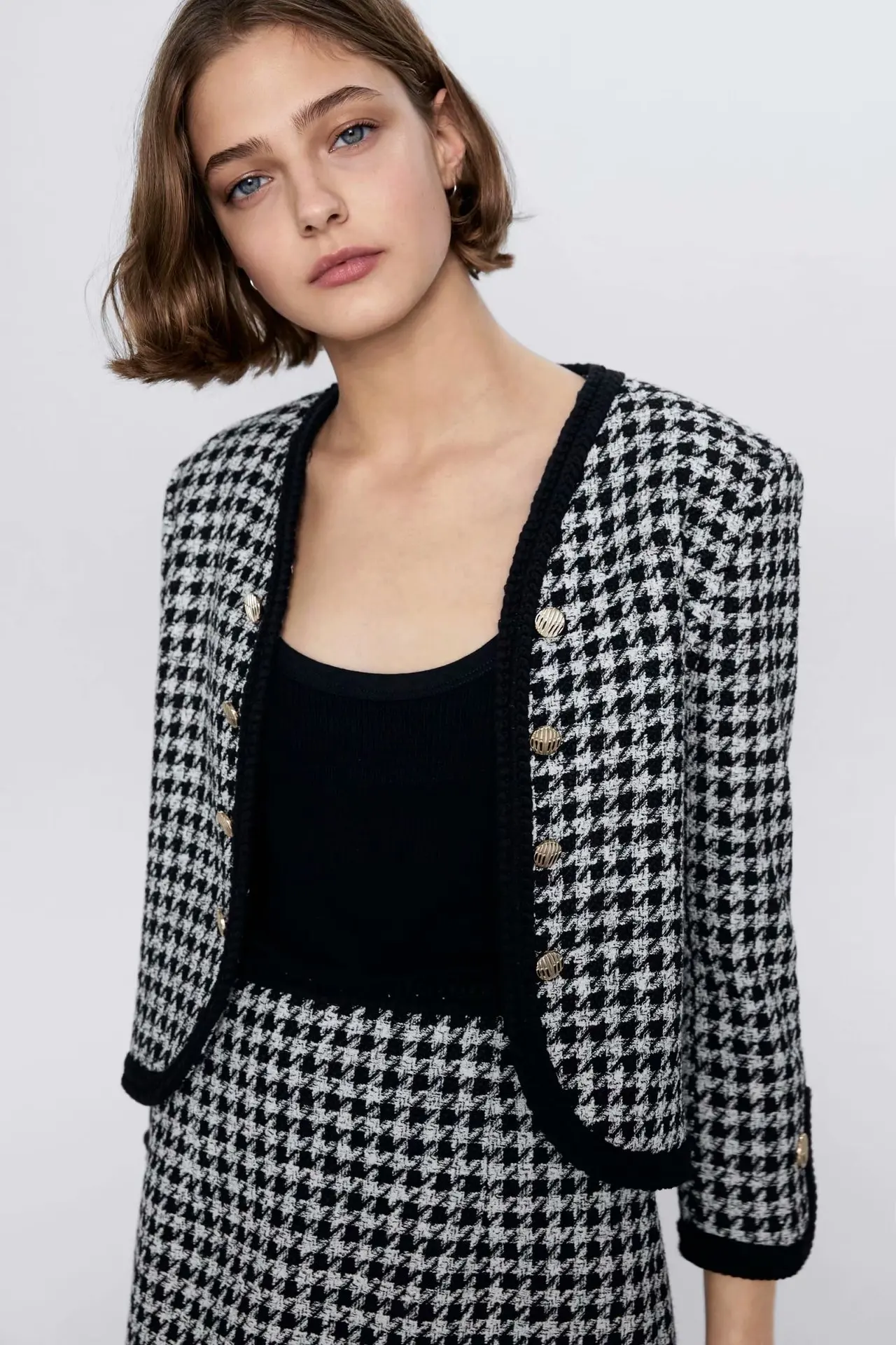 Женский твидовый костюм короткая твидовая куртка в европейском саржевом стиле