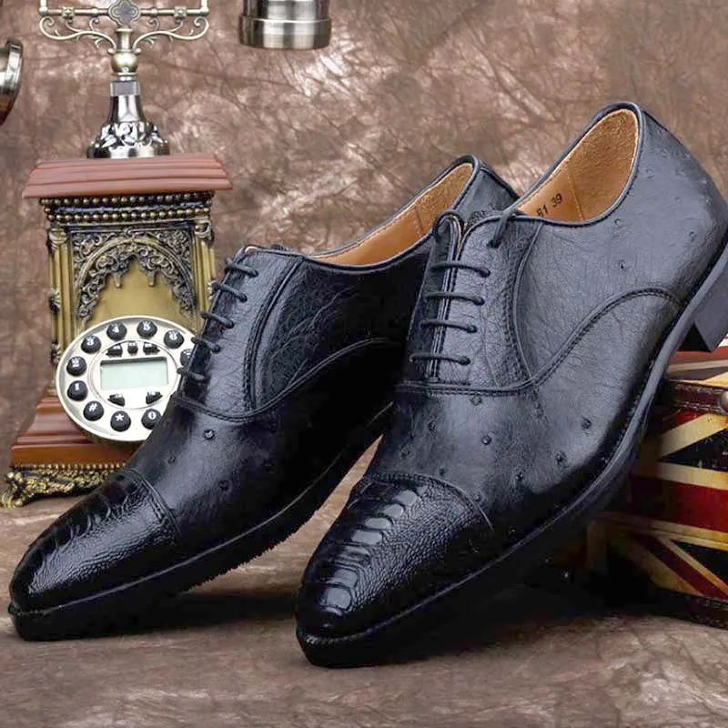 Мужские деловые кожаные туфли ourui из настоящей страусиной кожи на шнуровке