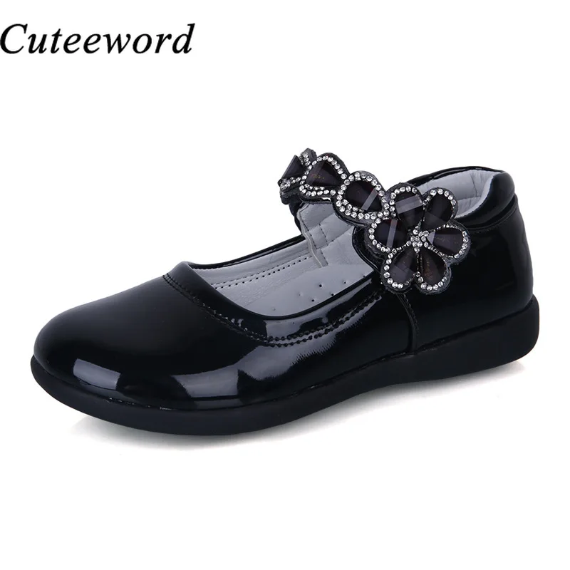 Детская кожаная обувь для девочек, весна-осень 2021, черная обувь для школьного выступления, большая детская обувь принцессы, из лакированной ...