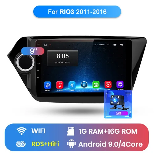 Junsun V1 Android 9,0 2G+ 32G DSP автомобильный Радио Мультимедиа Видео плеер навигация gps для KIA RIO 3 2011- rio седан 2 din без dvd - Цвет: WIFI (1GB 16GB)