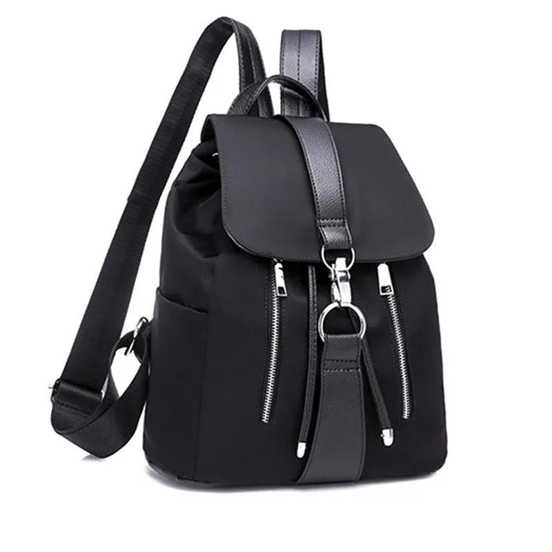

Simple Trending Solid Color Nylon Women's Backpacks Casual Large Capacity Design Black School Bags for Teenager