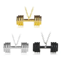 2021 men fashion barbell dumbbell pendant necklace stainless steel gold silver color necklace sports new pendant jewelry on neck