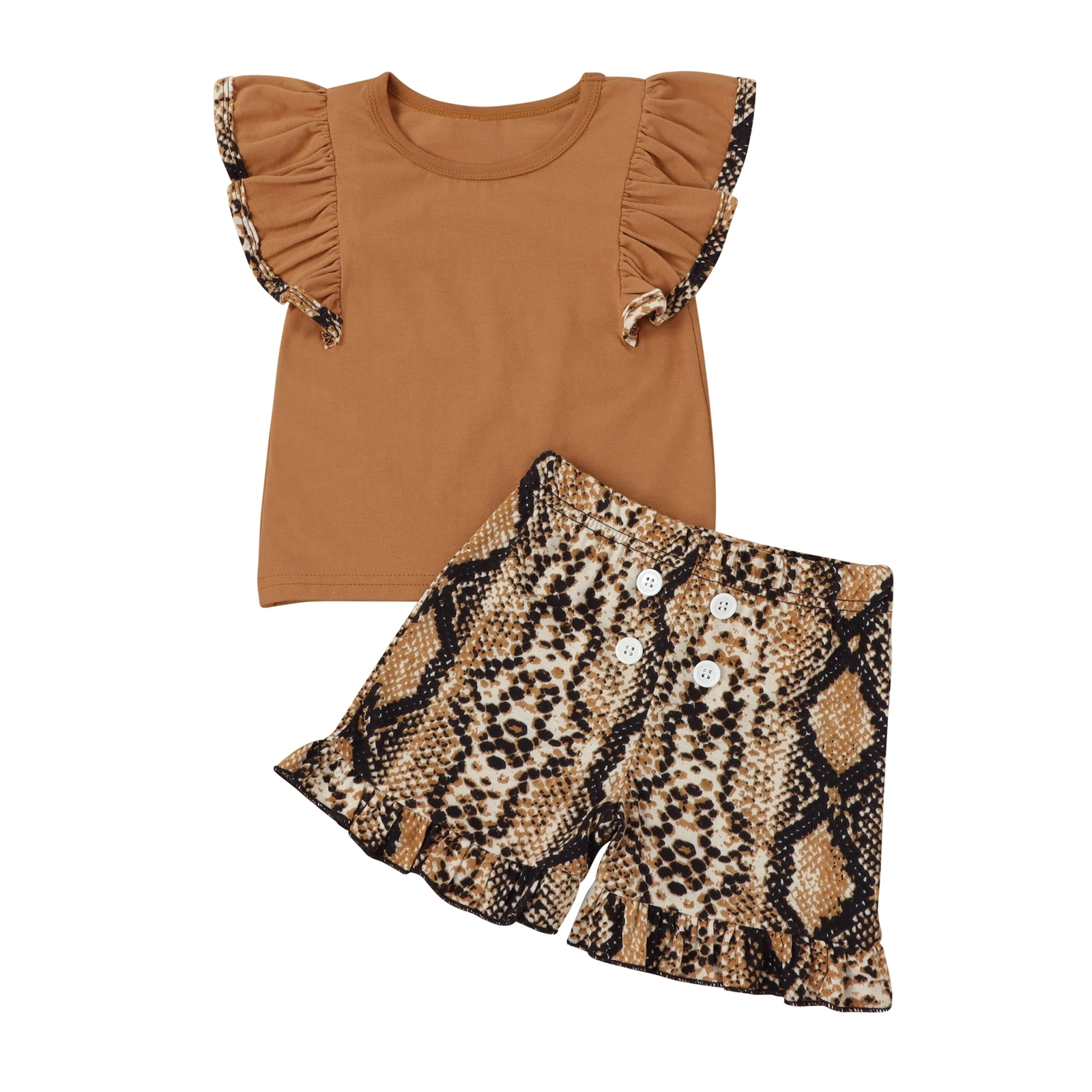 

2021 0-24M Infant Baby GIrl Clothing Ruffle Sleeveless T-shirt Top+Snake print Shorts Summer Toddler Outfits 2pcs Set